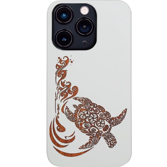 Hawaiian Turtle 3 - Engraved Wooden Phone Case for iPhone 15 Pro, Color: White