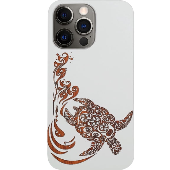 Hawaiian Turtle 3 - Engraved Wooden Phone Case for iPhone 15 Pro Max, Color: White