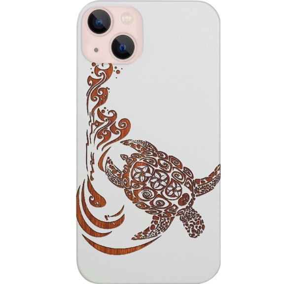 Hawaiian Turtle 3 - Engraved Wooden Phone case for iPhone 14 , Color: White
