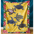 thumbnail image 1 of Hawaiian Turtle Quilt Yellow Floral Border Bedspread | Twin Queen King Size Summer Beach Decorative Quilt for Bedroom Living Room 280gsm Blanket, 1 of 5