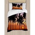 thumbnail image 1 of Hawaiian Twin Size Duvet Cover Set, Hawaiian Sunset on Big Island Anaehoomalu Bay Ocean Romantic Resort, Decorative 2 Piece Bedding Set with 1 Pillow Sham, Lilac Dark Orange Black, by Ambesonne, 1 of 3
