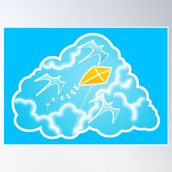 Hawaiian Vacation - Kite Flight With Egrets Poster Wall Art, Modern Wall Decor, 8x12 UNFRAMED