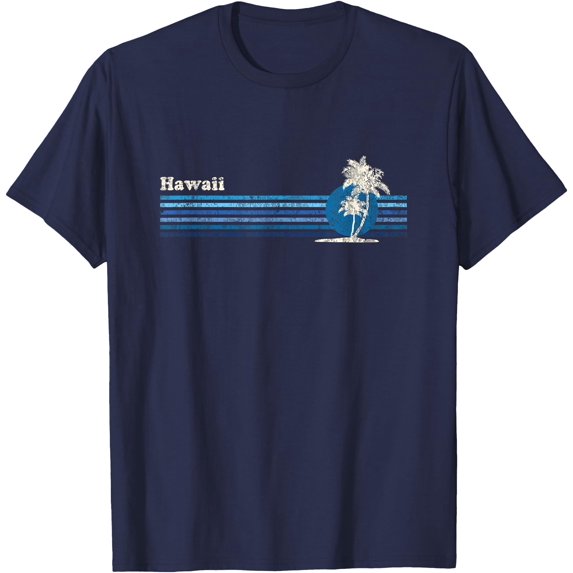Hawaiian Vintage 80s Palm Trees Sunset Unisex T-Shirt for Men Women Kids Toddler,Navy Color,Size M
