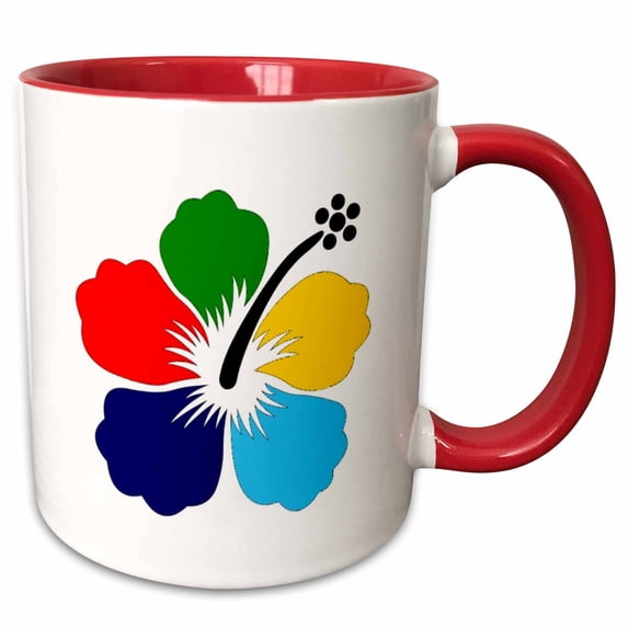 3drose, Hawaiian Vivid Multi Color Hibiscus, 11oz Two-tone Red Mug
