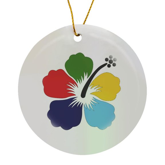 3drose, Hawaiian Vivid Multi Color Hibiscus, Circle Porcelain Ornament