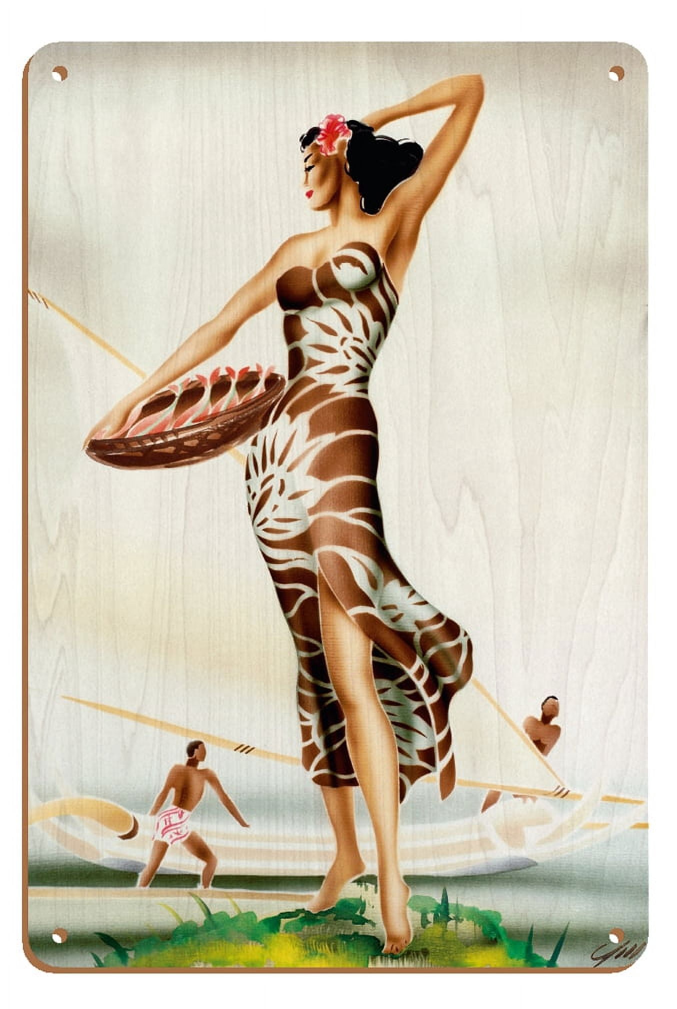 Hawaiian Woman in Sarong (Kīkepa) - Vintage Hawaiian Airbrush Art by ...