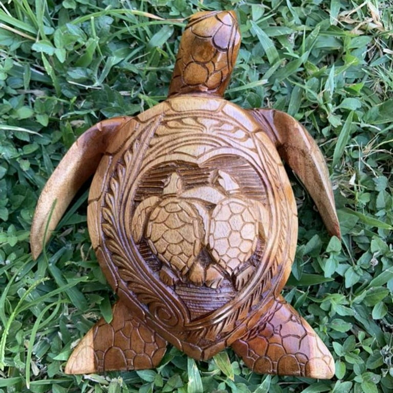 Hawaiian Wooden Carved Sea Turtle Tortoise Statue Figurine