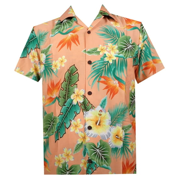 Hawaiian shirt For Men Funny Floral Tropical Shirts Peach M