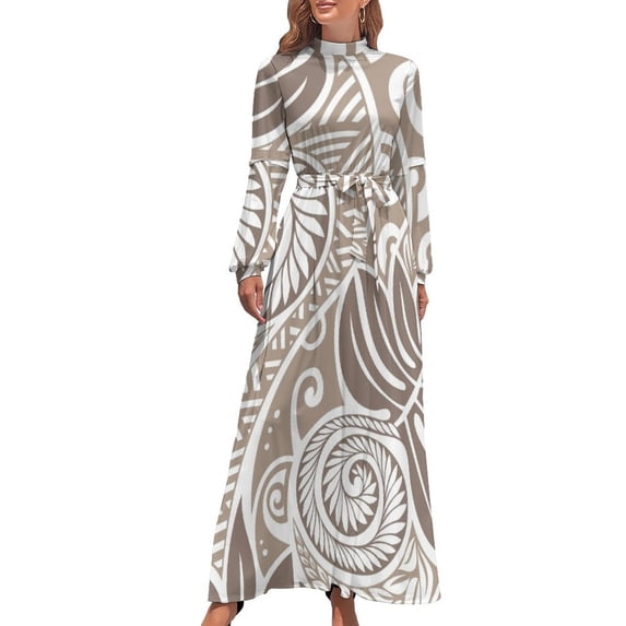 Hawaiian ulu breadfruit light brown design Long Dress women's elegant loose dresses evening dress women women evening dress