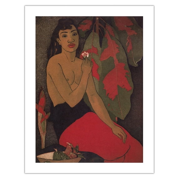Hawaiiana - Hawaiian Woman - Colorful Croton Leaves - Vintage Hawaiian Color Aquatint by John Melville Kelly c.1937 - Bamboo Fine Art 290gsm Paper (Unframed) 17x22in