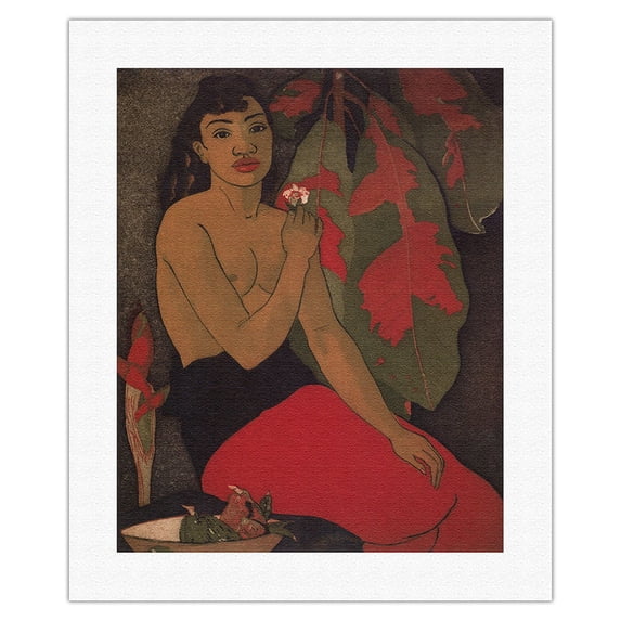 Hawaiiana - Hawaiian Woman - Colorful Croton Leaves - Vintage Hawaiian Color Aquatint by John Melville Kelly c.1937 - Fine Art Rolled Canvas Print (Unframed) 16in x 20in