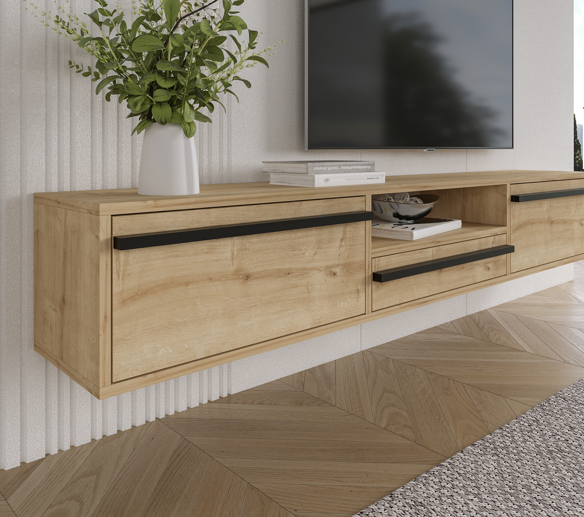 Hawana 71" Modern and Minimalist Wall Mounted Floating Entertainment