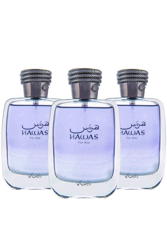Hawas for Him Eau De Parfum 3 Pack Set, Aquatic Cologne for Men 100ml (3.4 oz)