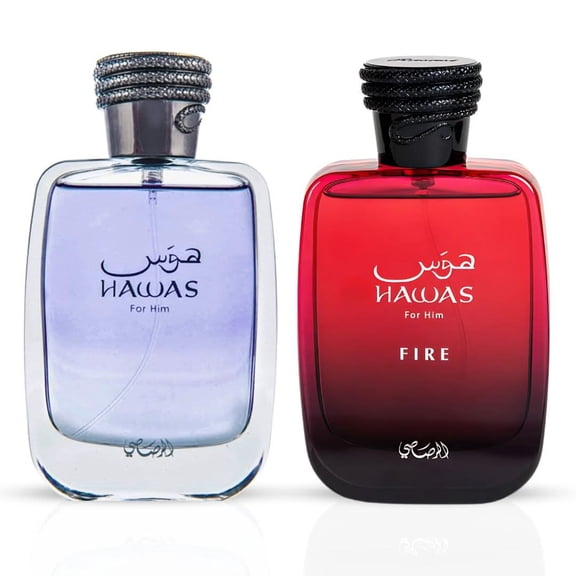 Hawas for Him & Hawas Fire Eau de Parfum Sprays 100ml (3.4 oz) by Rasasi (Bundle)