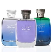 Hawas, Hawas Ice & Hawas Atlantis Eau de Parfum Sprays 100ml 3.4 oz by Rasasi Bundle