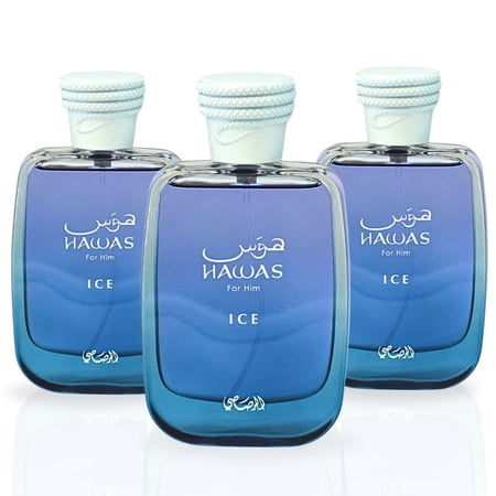 Hawas Ice EDP 100ML (3.4 OZ) By RASASI | Long Lasting, Exquisite, Luxurious, Arabian Scents. (Pack of 3)