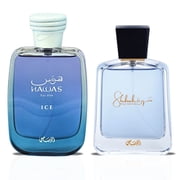 Hawas Ice EDP Spray 100ML 3.4 OZ & Shuhrah For Men EDP Spray 90 ML 3 OZ By Rasasi | Elevate Your Aura With The Best Perfumes. APEX BUNDLE