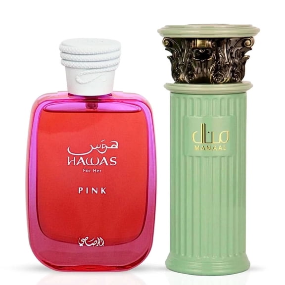 Hawas Pink Eau de Parfum Spray 100ml by Rasasi & Manaal Eau de Parfum Sprays 100ml by Ard Al Zaafaran (Bundle)