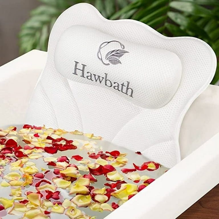 Hawbath Ultra-Soft Bath Pillow Neck and Back Support with 6 Suction Cups