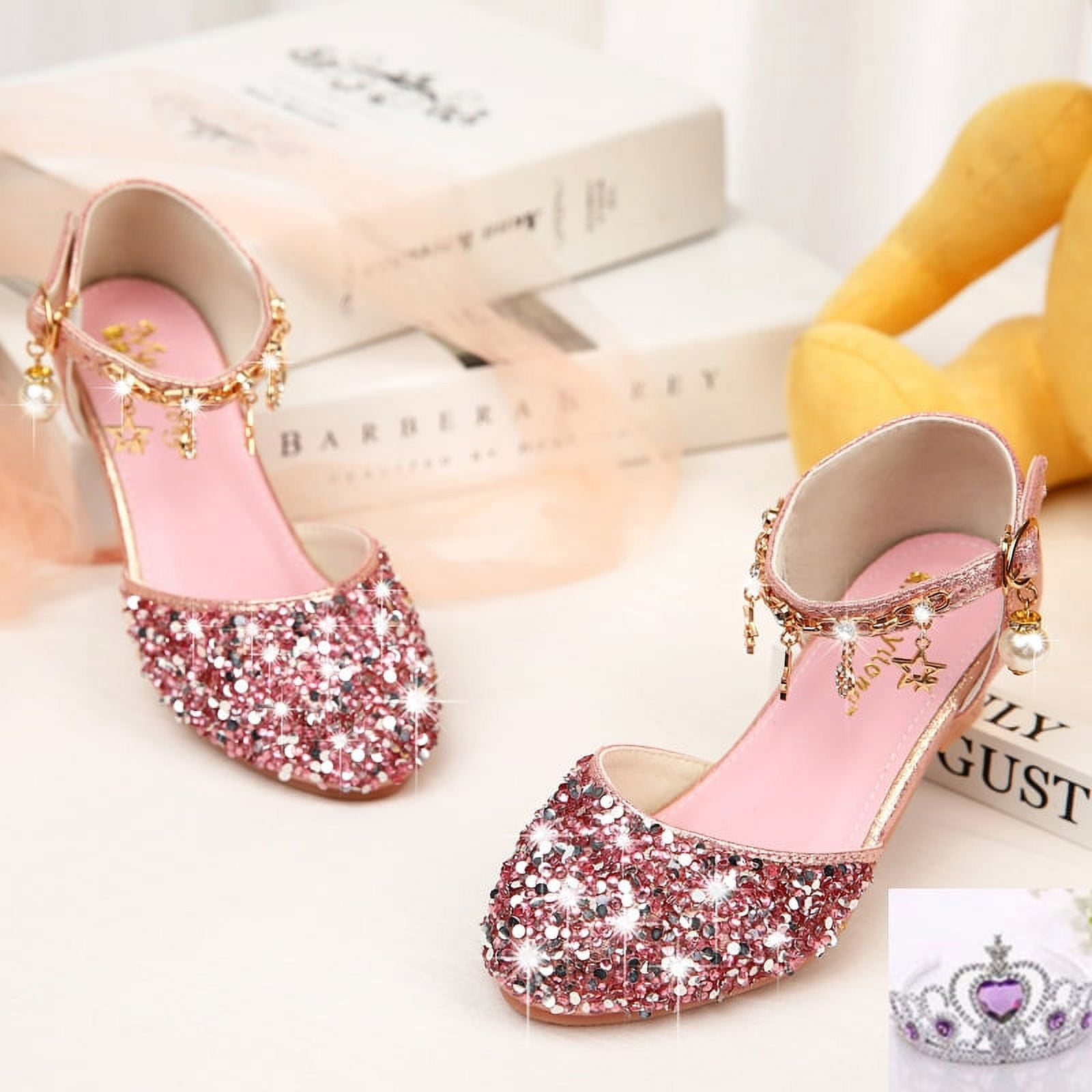 Hawee Girls Dress-up Glittering Pumps with Heels Princess Shoes -  Walmart.com