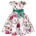 thumbnail image 1 of Hawee Girls Floral Summer Dress Bokwnot Waist Short Sleeves Sizes 4-10, 1 of 3