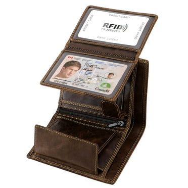 HAWEE Trifold Billfold RFID Blocking Cowhide Leather Wallet for Men 10 Card Slots 2 ID Windows with Coin Pocket, Coffee