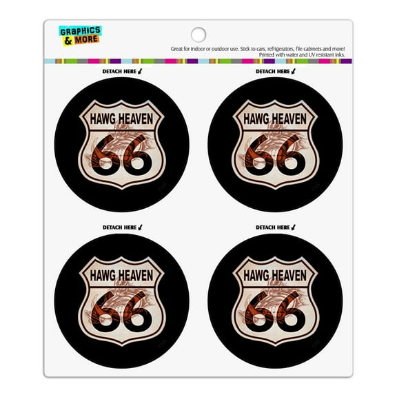 Hawg Heaven Route 66 Highway Hog Biker Motorcycle Refrigerator Fridge Locker Vinyl Circle Magnet Set
