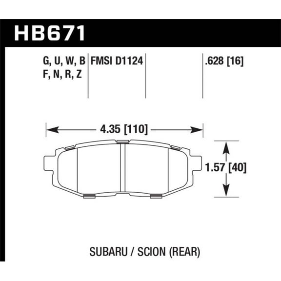 Hawk 11+ Subaru Legacy GT HPS Street Rear Brake Pads Fits select: 2015 SUBARU FORESTER 2.5I PREMIUM, 2013-2016 TOYOTA SCION FR-S