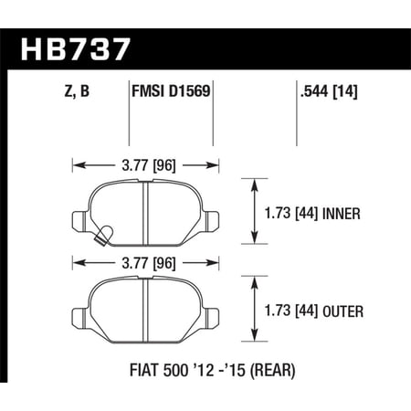 Hawk 12-15 Fiat 500 Abarth Rear HPS 5.0 Brake Pads