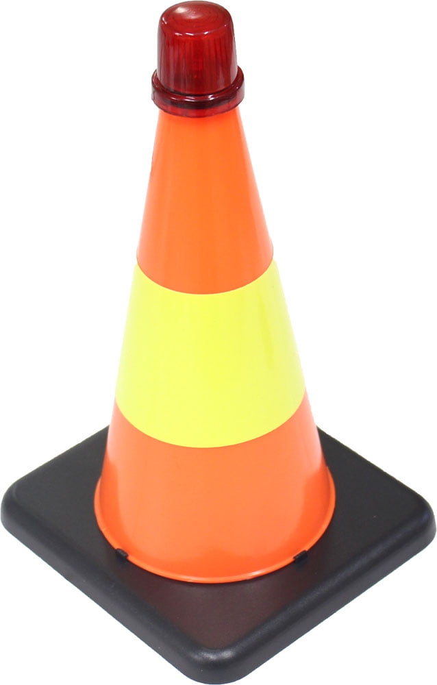 TOOLUSA Hawk 8 Inch Orange Safety Cone with Reflective Strip and Flashing Light