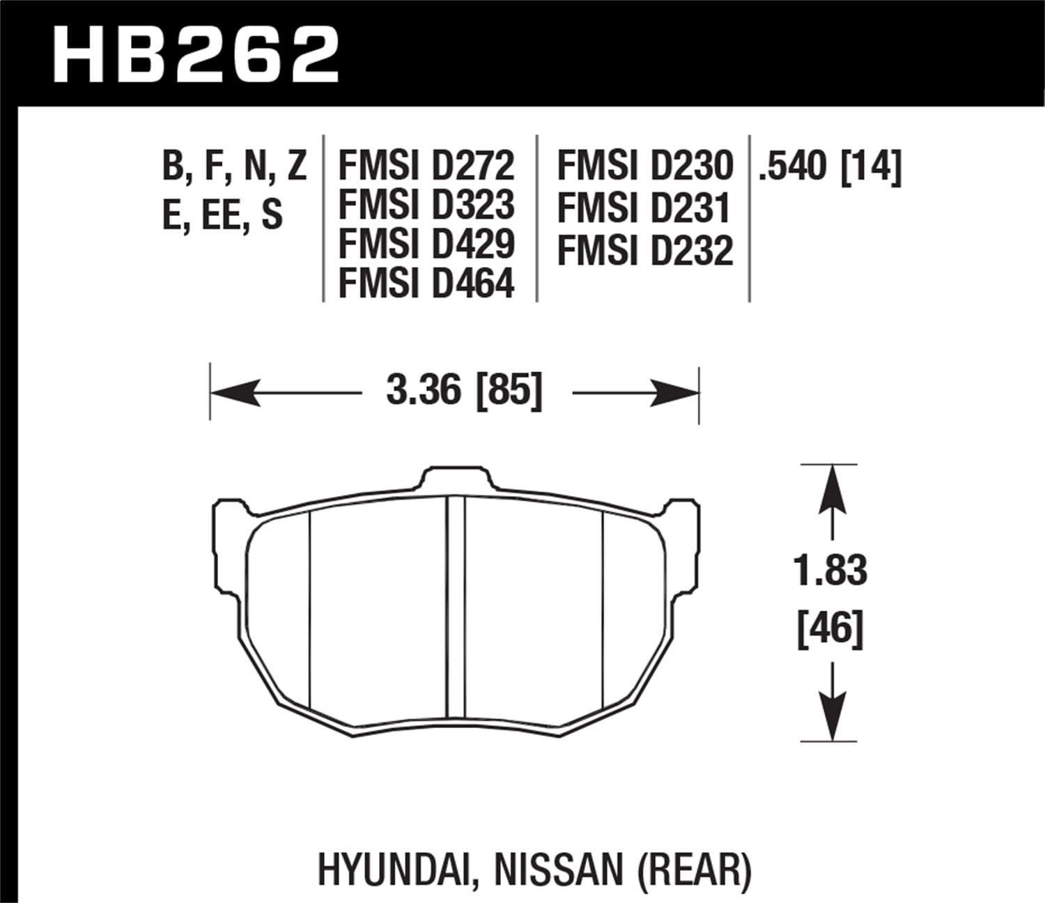 Hawk 89-97 Nissan 240SX SE HP+ Street Rear Brake Pads Fits select: 2003-2004 HYUNDAI TIBURON, 2008 HYUNDAI TIBURON GS