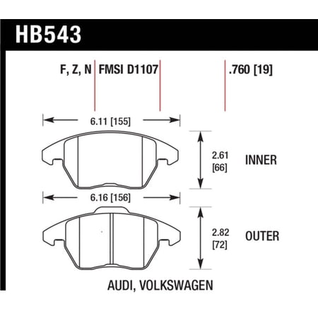 Hawk Audi A3 Quattro / VW EOS / Golf / Jetta / Passat / Rabbit Performance Ceramic Front Brake Pads