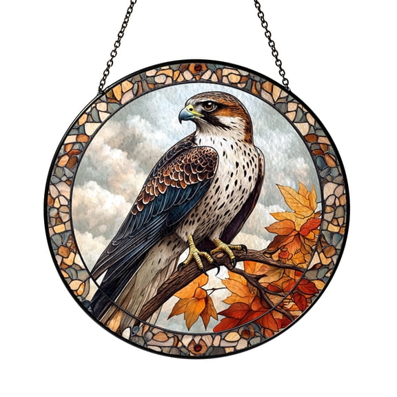 Hawk Bird Stained Glass Suncatcher Decorative Window Art for Home Interior Display