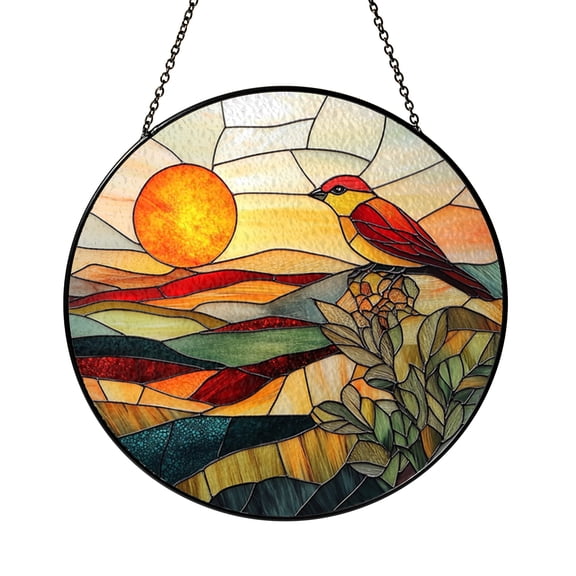 Hawk Bird Stained Glass Suncatcher – Sunset Wildlife Window Hanging