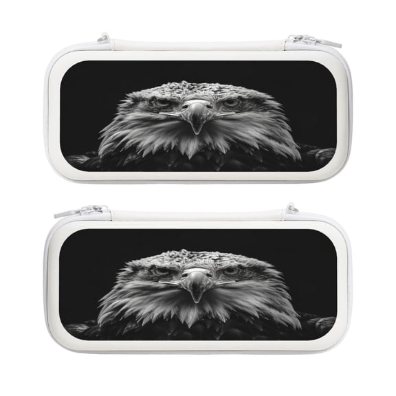 Hawk Black White, Carrying Case For Nintendo Switch & OLED Version, Eva Lightweight Shockproof Protective Pouch Case for Game Console & Accessories with 10 Game Card Slot & Wristband, White