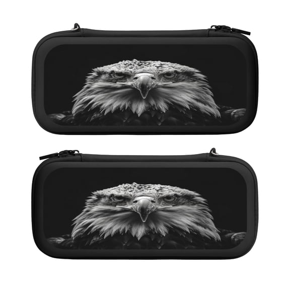 Hawk Black White, Carrying Case For Nintendo Switch & OLED Version, Eva Lightweight Shockproof Protective Pouch Case for Game Console & Accessories with 10 Game Card Slot & Wristband, Black