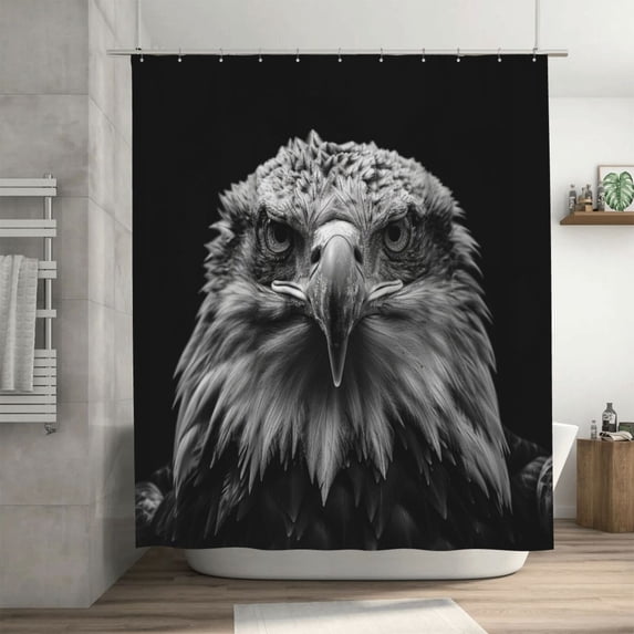 Hawk Black White Shower Curta inch 72x72 inch For Bathroom, Waterproof Fabric Quick Dry Soft Decoration Set
