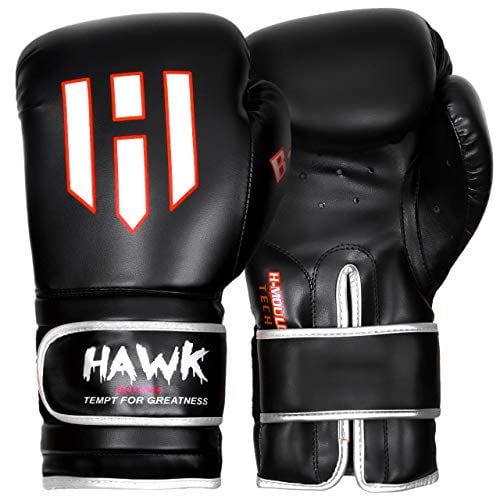 Hawk Boxing Gloves for Men & Women Training Pro Punching Heavy Bag Mitts  MMA Muay Thai Sparring Kickboxing Gloves (Black, 10 oz) 