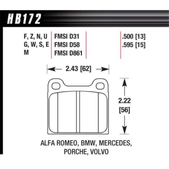 Hawk Brake HAWHB172E595 64-00 European Front & Rear Brake Pad