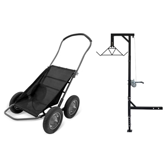 Hawk Crawler Multi-Use Folding Cart for Hunting Fishing & HME Game Hoist Kit, Black