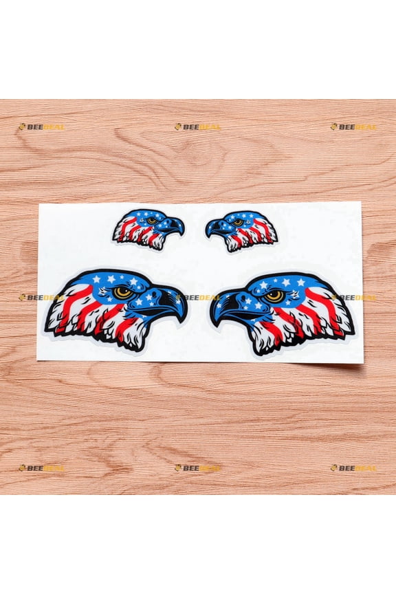 Hawk Eagle Head American Flag Vinyl Decal Sticker - Mirror Images Reversed - 2 Pairs Reflective, 2 Inches, 4 Inches - for Car Boat Laptop Cup Phone