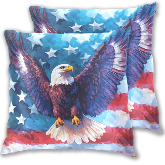 Hawk Flying Flag Oil Painting Throw Pillow Covers Pillowcases 16 x 16 Inch Home Decor 2 Packs for Bedroom Sofa