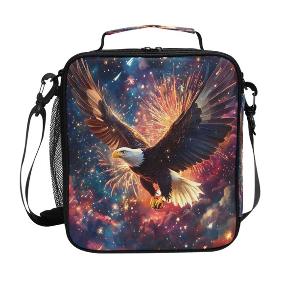 Hawk Flying Starry Night Insulated Lunch Bag Reusable Lunch Box Lunch Container with Straps