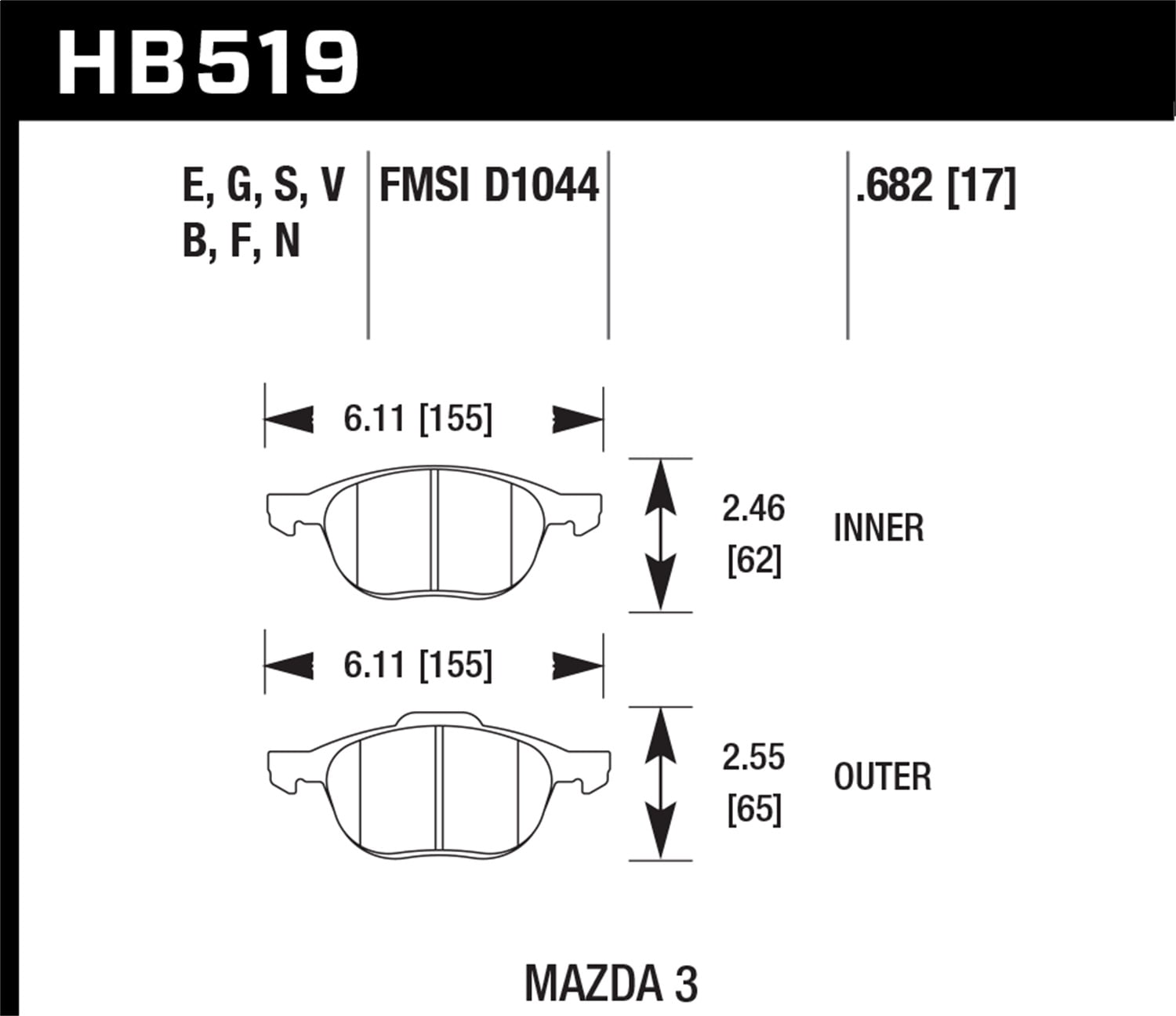 Hawk HPS 08-09 Mazda 3 / Ford/ Volvo HPS Street Front Brake Pads Fits select: 2013-2015 FORD ESCAPE, 2012-2013 FORD FOCUS SE