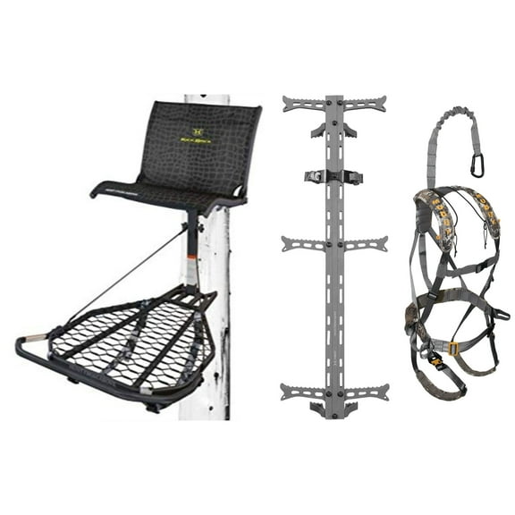Hawk Helium Kickback Tree Stand, 3 Climbing Sticks & Muddy Ambush Harness