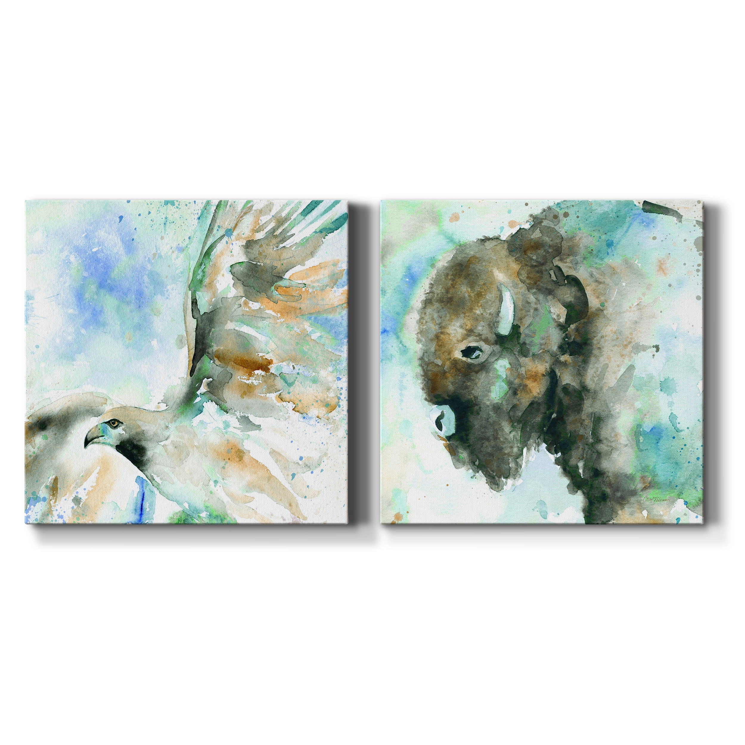 Hawk On Blue - Premium Gallery Wrapped Canvas - Ready to Hang Set of 2 - 10 x 10 Each