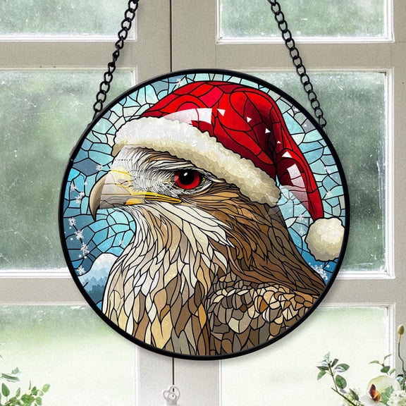 Hawk Ornament Christmas 2025, Hawk Stained Glass Window Panel  Decorative Hanging Glass Art for Home or Garden