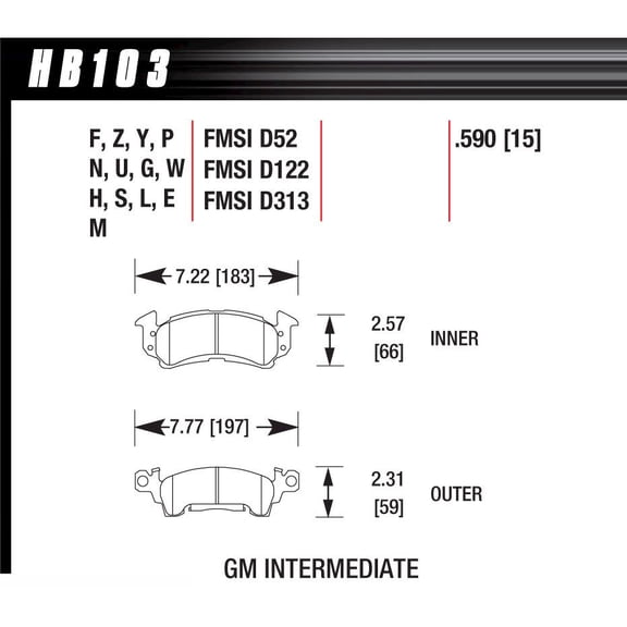 Hawk Performance HB103F.590 Brake Pads - HPS Compound - Front - Set of 4 Fits select: 1969-1981 CHEVROLET CAMARO, 1970 CHEVROLET MALIBU