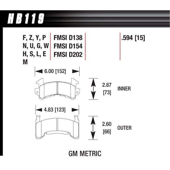 Hawk Performance HB119G.594 Brake Pads - DTC-60 Compound - Set of 4 Fits select: 1982-1996 CHEVROLET S TRUCK, 1998-2003 CHEVROLET S TRUCK S10