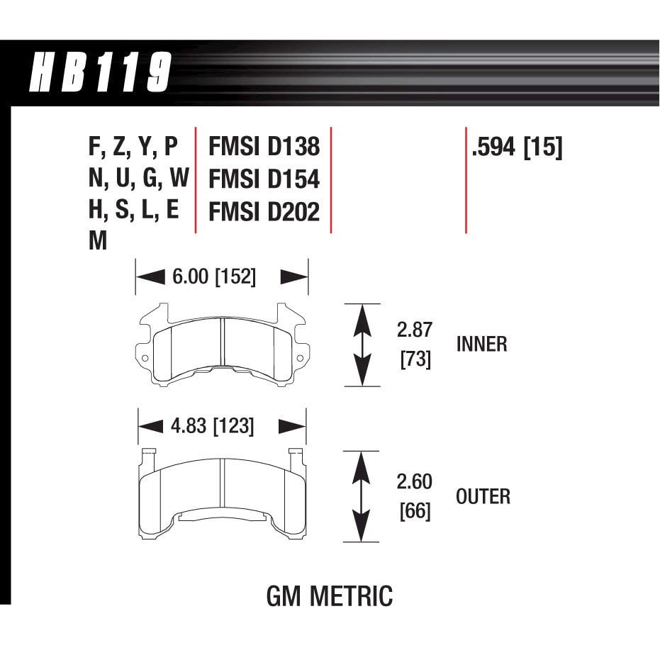 Hawk Select Essentials Hawk Performance HB119M.594 Brake Pads - Black Compound - Set of 4 Fits ...